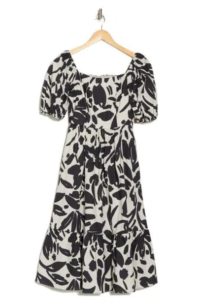 Eliza J Balloon Sleeve Dress In Black/ivory