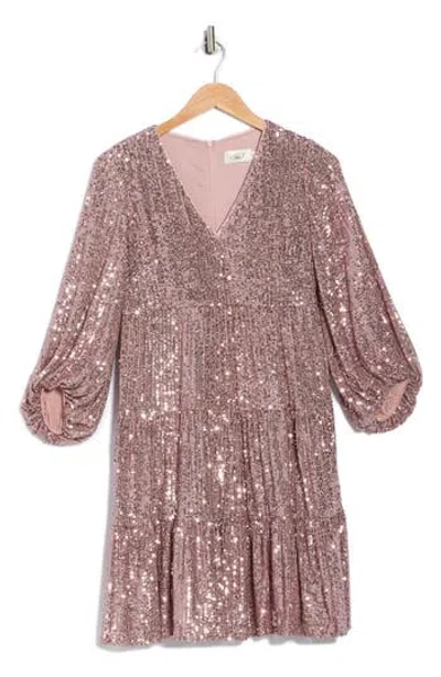 Eliza J Balloon Sleeve Sequin Skater Dress In Pink