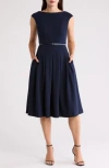 Eliza J Bateau Neck Cap Sleeve Midi Dress In Navy