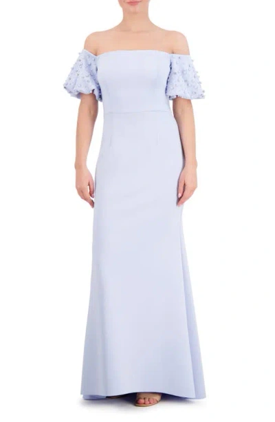 Eliza J Women's Off-the-shoulder Imitation Pearl Puff-sleeve Gown In Blue