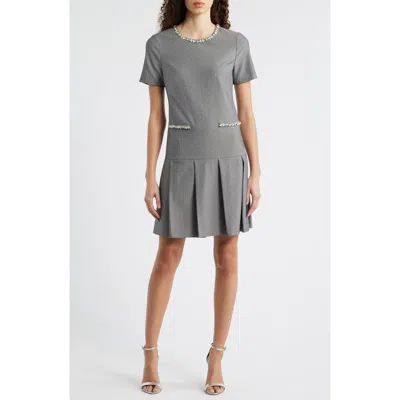Eliza J Bejeweled Short Sleeve Drop Waist Dress In Gray