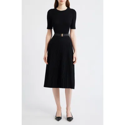 Eliza J Belted Fit & Flare Sweater Dress In Black