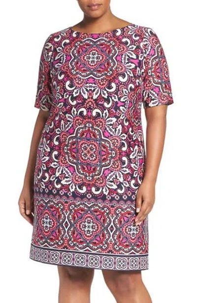Eliza J Border Print Ponte Shift Dress In Multi
