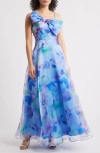 Eliza J Bow Bodice Sleeveless Gown In Blue Multi