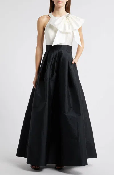 Eliza J Bow Crystal Mikadoballgown In Black Ivory