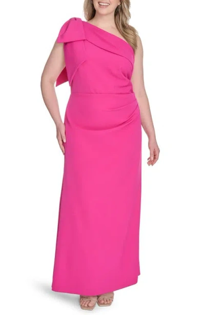 Eliza J Bow Detail One-shoulder Gown In Pink