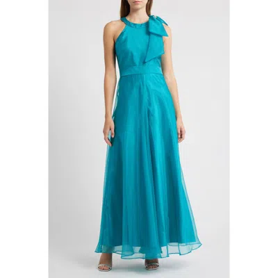 Eliza J Bow Detail One-shoulder Taffeta Jumpsuit In Red