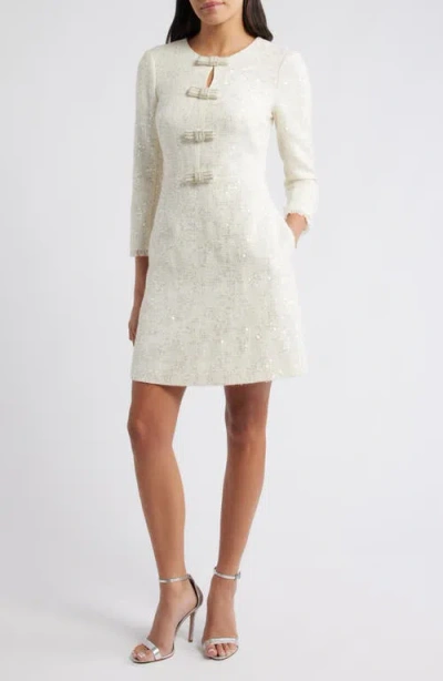 Eliza J Bow Detail Sequin Tweed Sheath Dress In White