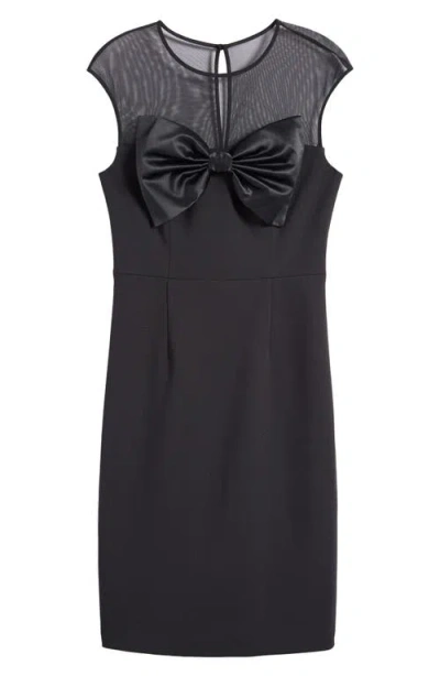 Eliza J Bow Mesh Yoke Sheath Dress In Black