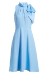 Eliza J Bow Mock Neck Fit & Flare Midi Dress In Light Blue