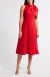Eliza J Bow Mock Neck Fit & Flare Midi Dress In Red
