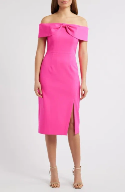 Eliza J Bow Off The Shoulder Midi Dress In Hot Pink