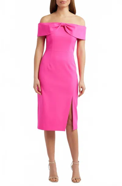 Eliza J Bow Off-the-shoulder Midi Dress In Hot Pink