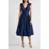 ELIZA J ELIZA J BOW SHOULDER TAFFETA COCKTAIL MIDI DRESS