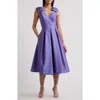 Eliza J Bow Shoulder Taffeta Cocktail Midi Dress In Purple