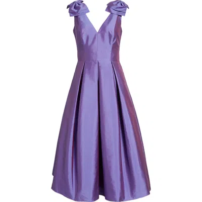 Eliza J Bow Shoulder Taffeta Cocktail Midi Dress In Violet