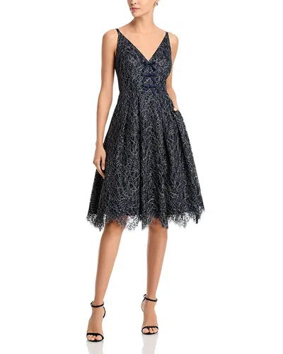 Eliza J Bow Trim Fit And Flare Dress In Navy