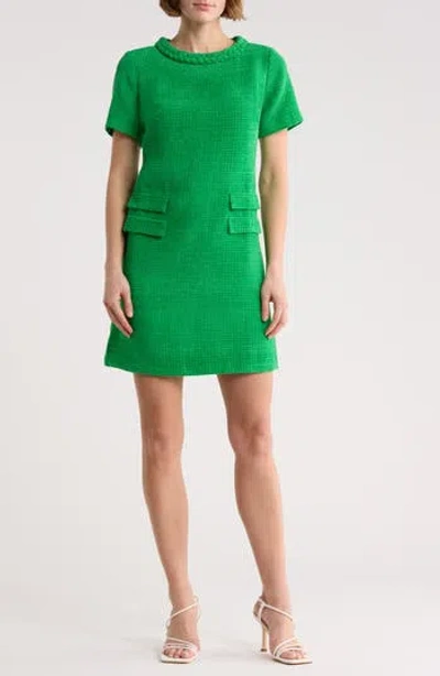 Eliza J Braided Neck Short Sleeve Shift Dress In Green