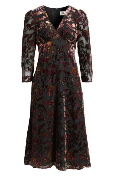 Eliza J Embroidered V Neck A Line Midi Dress In Multi