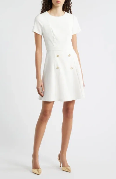 Eliza J Button Detail Short Sleeve Fit & Flare Dress In White