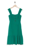 Eliza J Button Front A-line Midi Dress In Green
