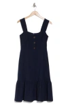 Eliza J Button Front A-line Midi Dress In Navy