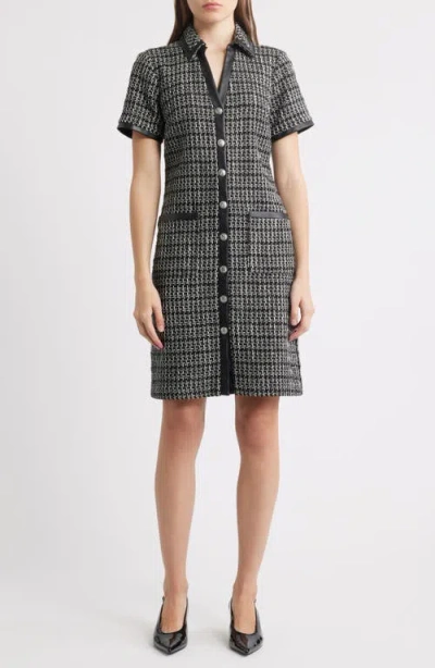 Eliza J Button Front Tweed Shirtdress