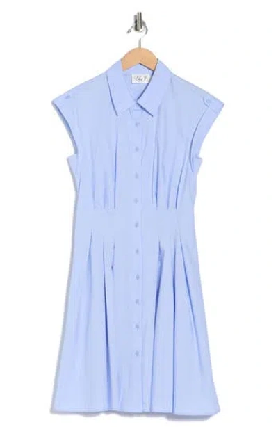 Eliza J Cap Sleeve Cotton Fit & Flare Shirtdress In Blue