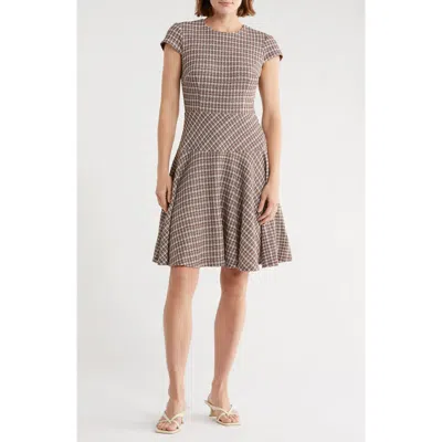 Eliza J Cap Sleeve Fit & Flare Dress In Brown