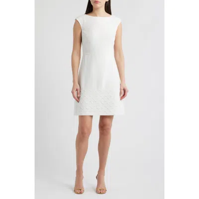 Eliza J Cap Sleeve Soutache Sheath Dress In White