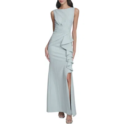 Eliza J Cascade Ruffle Sleeveless Gown In Blue