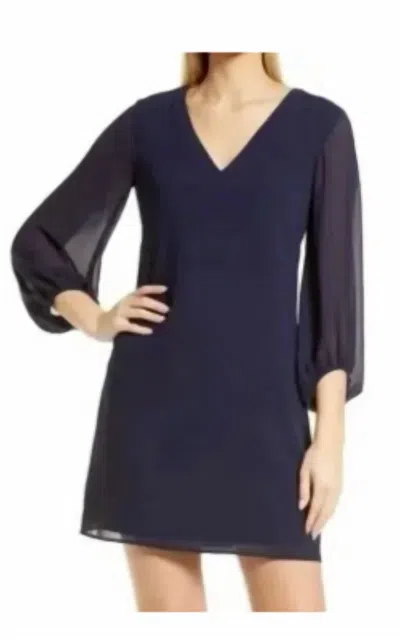 Eliza J Chiffon Long Sleeve Shift Dress In Navy In Blue
