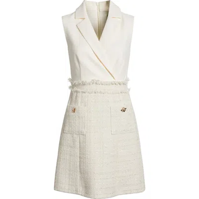 Eliza J Collar Sleeveless Tweed Minidress In Ivory