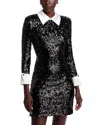Eliza J Collared Long Sleeve Sequin Minidress In Black
