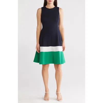 Eliza J Colorblock Sleeveless Fit & Flare Dress In Navy Green