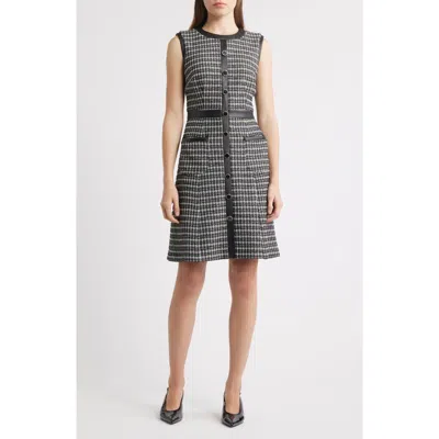 Eliza J Contrast Trim Sleeveless Tweed Dress In Blk Ivy