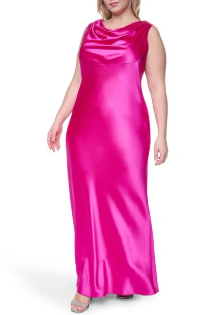 Eliza J Cowl Neck Sleeveless Satin Gown In Pink