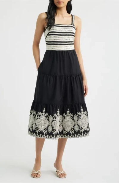 Eliza J Crochet Embroidered Midi Sundress In Multi