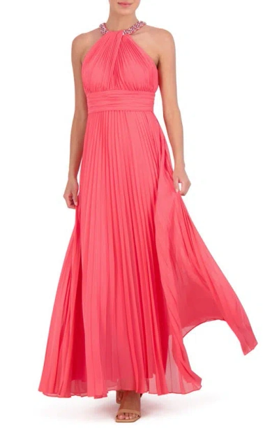 Eliza J Crystal Detail Pleated Gown In Melon