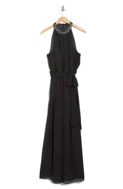 Eliza J Crystal Embellished Sleeveless Wide Leg Jumpsuit In Black