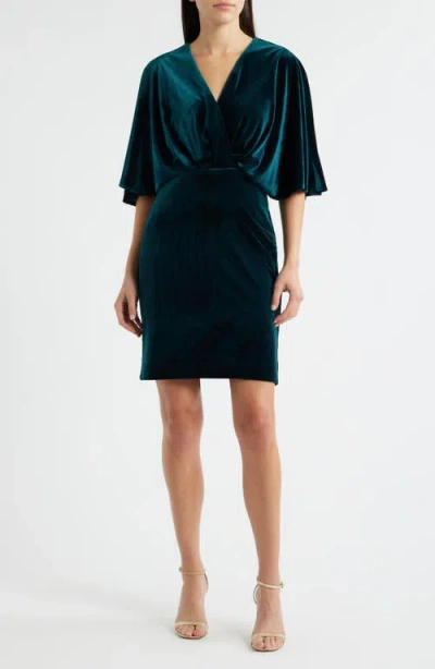 Eliza J Dolman Sleeve Velvet Sheath Dress In Green
