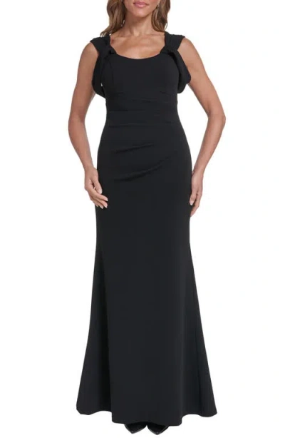 Eliza J Drape Detail Stretch Crepe Mermaid Gown In Black