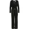 Eliza J Draped Neck Long Sleeve Sequin Jumpsuit In Black