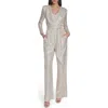 Eliza J Draped Neck Long Sleeve Sequin Jumpsuit In Silver