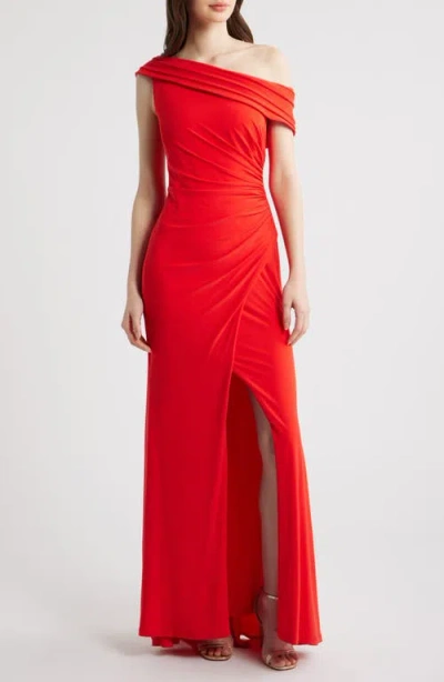 Eliza J Draped One-shoulder Gown In Red