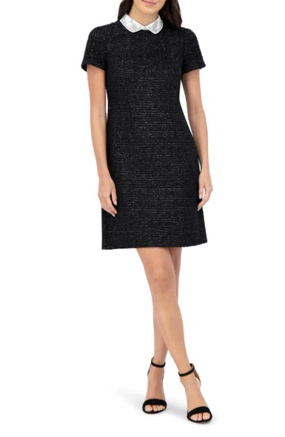 Eliza J Embellished Collar Tweed Shift Dress In Black
