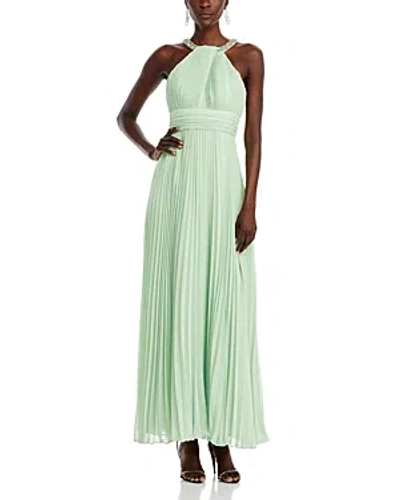 Eliza J Embellished Halter Neck Pleated Dress In Sage