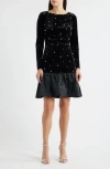 Eliza J Embellished Long Sleeve Ruffle Hem Cocktail Dress In Black