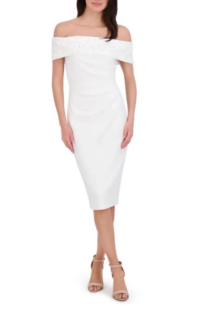 Eliza J Embellished Off The Shoulder Cocktail Midi Dress