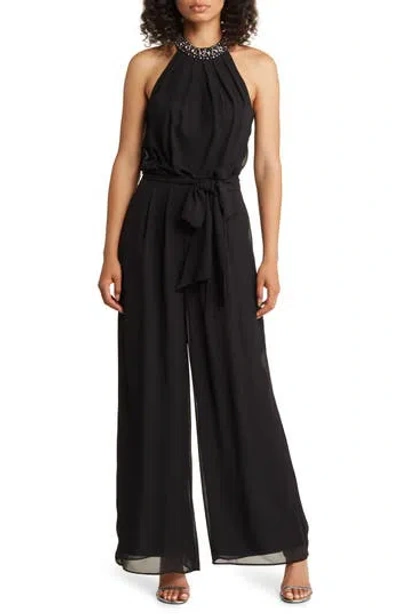 Eliza J Embellished Wide Leg Jumpsuit In Black